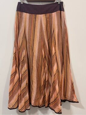 Grace Elements Vintage Y2k Striped Peach Brown Feminine Flow Midi Skirt Size 6